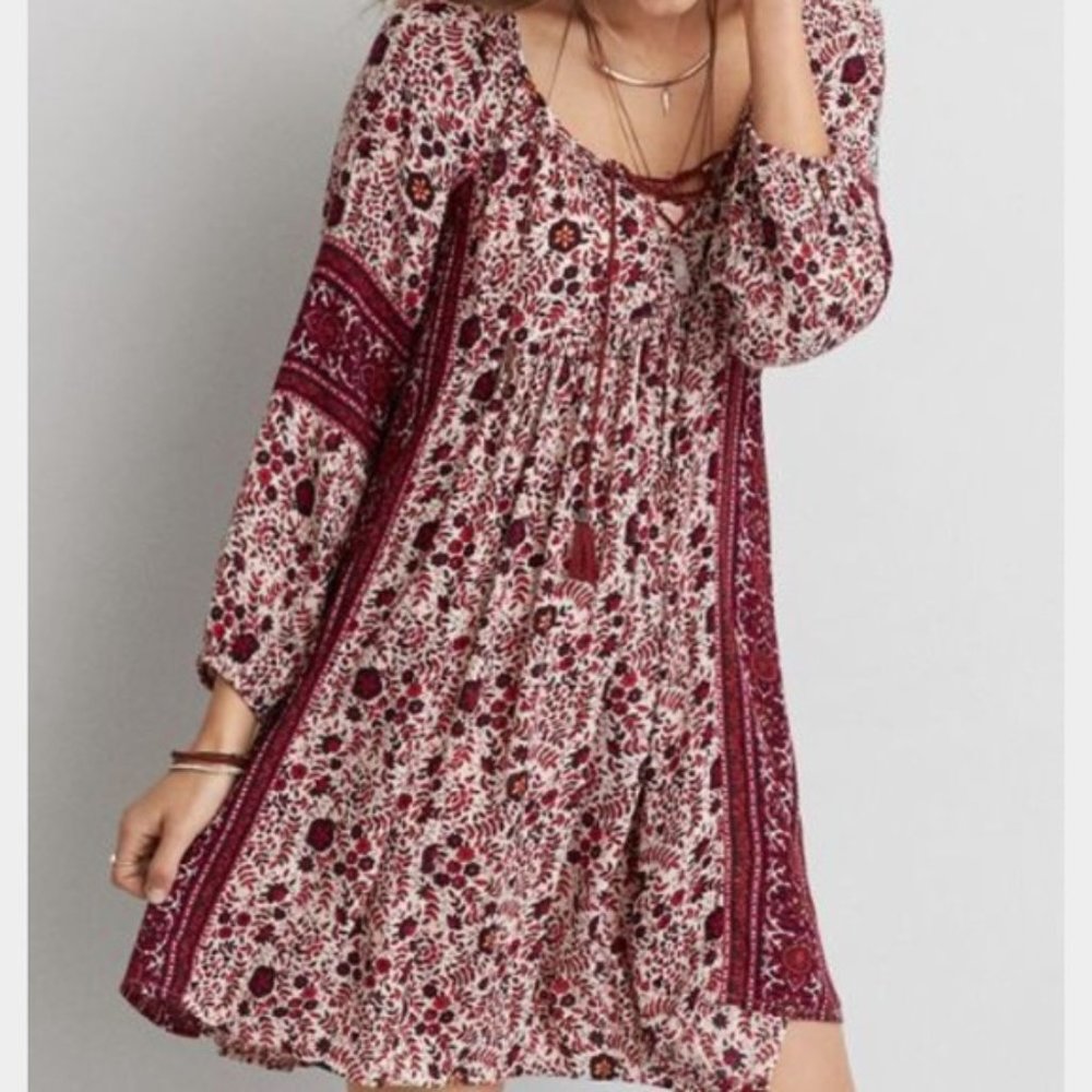 American Eagle Peasant Dress Long Sleeve Floral